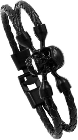 Fusamk Punk Rock Alloy Skull Leather Cuff Bracelet,7.5inches in Saudi Arabia