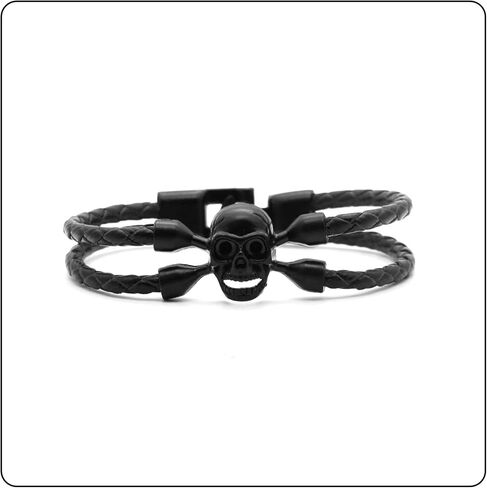 Fusamk Punk Rock Alloy Skull Leather Cuff Bracelet,7.5inches in Saudi Arabia