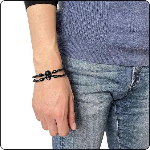 Fusamk Punk Rock Alloy Skull Leather Cuff Bracelet,7.5inches in Saudi Arabia