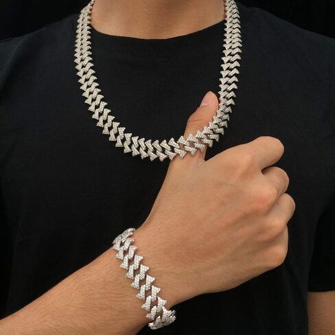 GOLD IDEA JEWELRY قلادة من سلسلة ربط كوبية مثلجة مقاس 18 مم، بيضاء/ذهب عيار 18 قيراط مطلية بالذهب ميامي هيب هوب قلادة ألماس متينة للرجال والنساء هدية عيد ميلاد (مضادة للتشويه، لا تسبب حساسية) in Kuwait