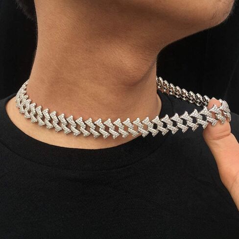 GOLD IDEA JEWELRY قلادة من سلسلة ربط كوبية مثلجة مقاس 18 مم، بيضاء/ذهب عيار 18 قيراط مطلية بالذهب ميامي هيب هوب قلادة ألماس متينة للرجال والنساء هدية عيد ميلاد (مضادة للتشويه، لا تسبب حساسية) in Kuwait