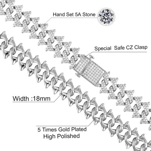 GOLD IDEA JEWELRY قلادة من سلسلة ربط كوبية مثلجة مقاس 18 مم، بيضاء/ذهب عيار 18 قيراط مطلية بالذهب ميامي هيب هوب قلادة ألماس متينة للرجال والنساء هدية عيد ميلاد (مضادة للتشويه، لا تسبب حساسية) in Kuwait