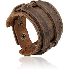 Merdia Womens and Mens Genuine Cuff Bangle Leather Bracelet Adjustable Wristband in Punk Design Coffee 30G in Saudi Arabia