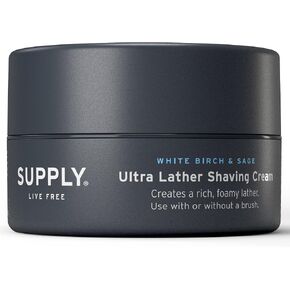 SUPPLY Ultra Lather Shaving Cream Black Pepper & Fig - Hypoallergenic Formula for Men - 3.4 Oz Jar - Naturally Soothes and Protects, Guards Against Razor Burn and Irritation