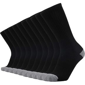 KMM Men's Cotton Full Thick Cushion Crew Socks Moisture Wicking Control Heavy Duty Work Boot Anti Sweat Blisters 10 Pairs