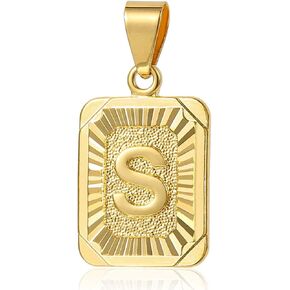 Trendsmax Rectangle Initial Letter Pendant Charm for Mens Womens Gold Plated Capital Letter Pendant Necklace Rolo Chain 18inch