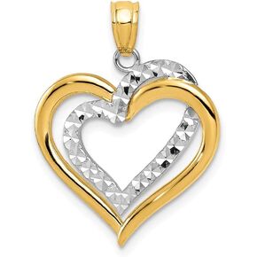 Solid 14k Yellow and White Gold Two Tone Diamond-Cut Intertwined Hearts Pendant Charm - 24mm x 19mm in Kuwait