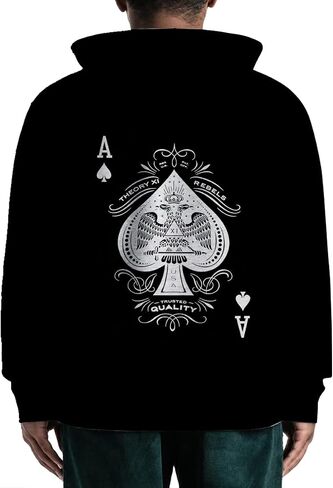 Men's Fashion Trend Poker Element Solitaire Pattern Print Long Sleeve Top Hoodie in Saudi Arabia