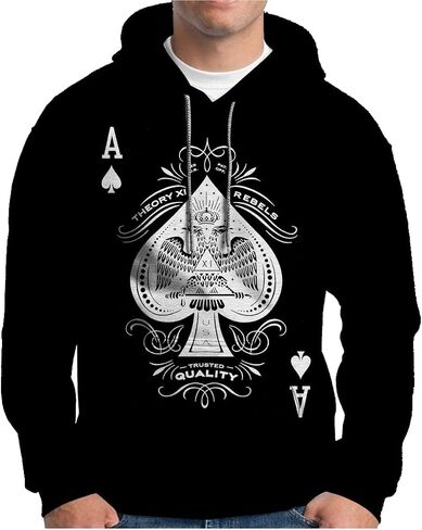 Men's Fashion Trend Poker Element Solitaire Pattern Print Long Sleeve Top Hoodie in Saudi Arabia