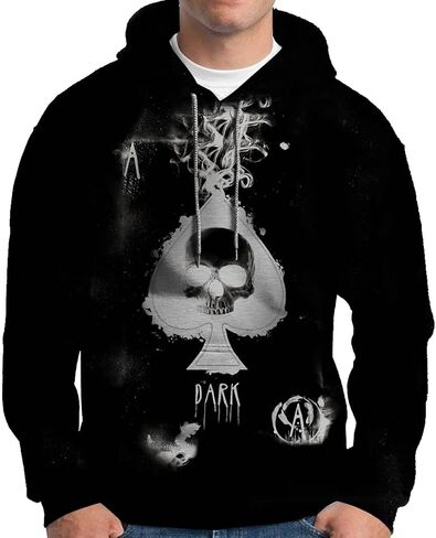Men's Fashion Trend Poker Element Solitaire Pattern Print Long Sleeve Top Hoodie in Saudi Arabia