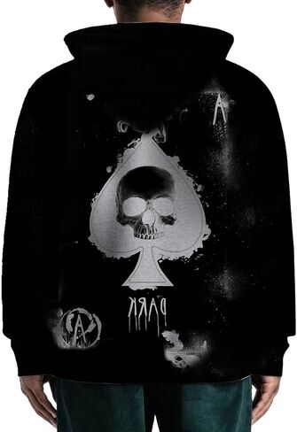 Men's Fashion Trend Poker Element Solitaire Pattern Print Long Sleeve Top Hoodie in Saudi Arabia