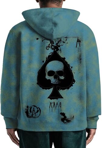 Men's Fashion Trend Poker Element Solitaire Pattern Print Long Sleeve Top Hoodie in Saudi Arabia