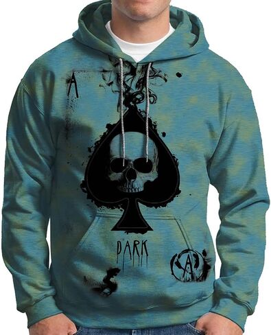 Men's Fashion Trend Poker Element Solitaire Pattern Print Long Sleeve Top Hoodie in Saudi Arabia