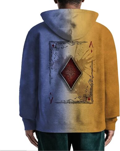 Men's Fashion Trend Poker Element Solitaire Pattern Print Long Sleeve Top Hoodie in Saudi Arabia