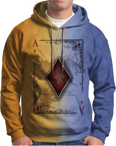 Men's Fashion Trend Poker Element Solitaire Pattern Print Long Sleeve Top Hoodie in Saudi Arabia