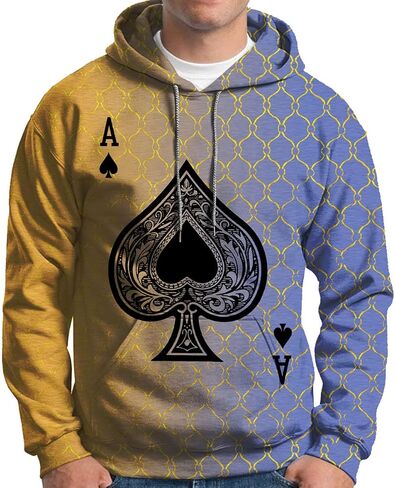 Men's Fashion Trend Poker Element Solitaire Pattern Print Long Sleeve Top Hoodie in Saudi Arabia