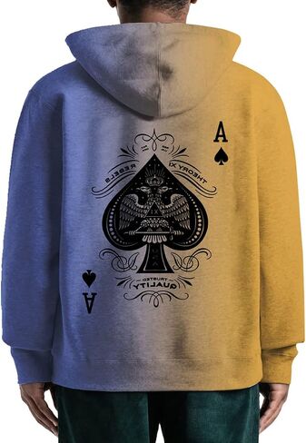 Men's Fashion Trend Poker Element Solitaire Pattern Print Long Sleeve Top Hoodie in Saudi Arabia