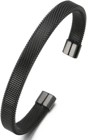 Elastic Adjustable Black Stainless Steel Mesh Cable Bangle Bracelet for Men Women in Kuwait