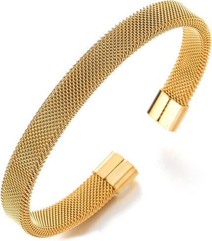 Elastic Adjustable Black Stainless Steel Mesh Cable Bangle Bracelet for Men Women in Kuwait