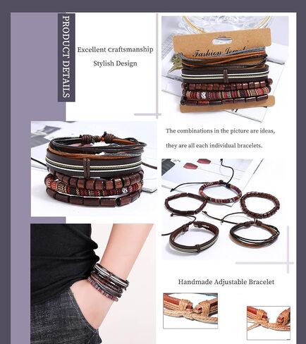 jewpark 36pcs المنسوجة الجلود سوار مجموعة للرجال النساء بارد مضفر الجلود المعصم الكفة الأساور قابل للتعديل اليدوية خشبية مطرز الأساور العرقية القبلية الكتان سلسلة أساور in Kuwait
