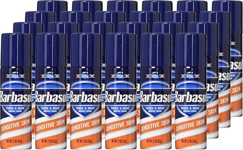 Barbasol Sensitive Skin Thick and Rich Shaving Cream for Men, Travel Size, TSA Approved, 2 oz. (Pack of 24) in Kuwait