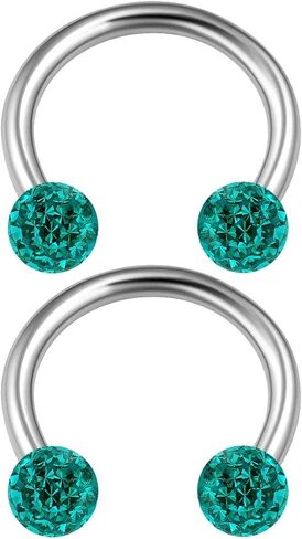 2PCS Surgical Steel Horseshoe Earrings 16 gauge 5/16 8mm 3mm Crystal Ball Lobe Earrings Septum Piercing Jewelry Choose Colors in Kuwait