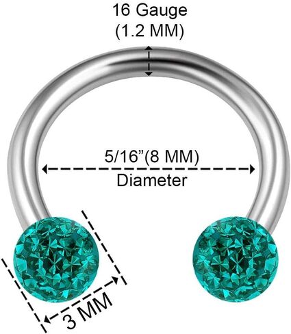 2PCS Surgical Steel Horseshoe Earrings 16 gauge 5/16 8mm 3mm Crystal Ball Lobe Earrings Septum Piercing Jewelry Choose Colors in Kuwait