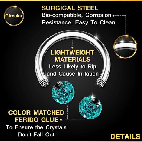 2PCS Surgical Steel Horseshoe Earrings 16 gauge 5/16 8mm 3mm Crystal Ball Lobe Earrings Septum Piercing Jewelry Choose Colors in Kuwait