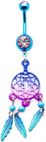 14G Stainless Steel CZ Crystal Blue and Purple Ombre Dream Catcher Dangling Belly Button Ring in Saudi Arabia