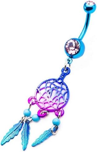 14G Stainless Steel CZ Crystal Blue and Purple Ombre Dream Catcher Dangling Belly Button Ring in Saudi Arabia