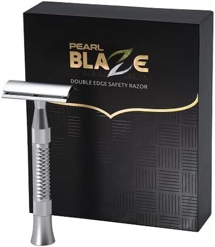 Pearl Blaze Double Edge Safety Razor 100% Brass Metal - Made from the CNC process with Triple Plating, Double Edge Safety Razor Made of Pure Brass Metal with 10 Premium Stainless Steel Blades included to give smooth and Irritation-free shave in Saudi Arabia