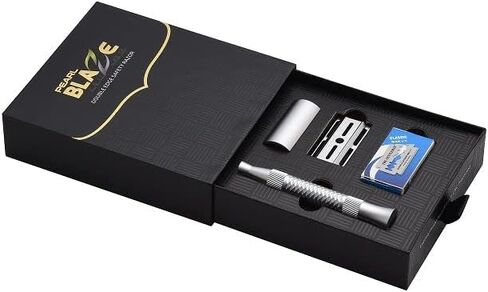 Pearl Blaze Double Edge Safety Razor 100% Brass Metal - Made from the CNC process with Triple Plating, Double Edge Safety Razor Made of Pure Brass Metal with 10 Premium Stainless Steel Blades included to give smooth and Irritation-free shave in Saudi Arabia
