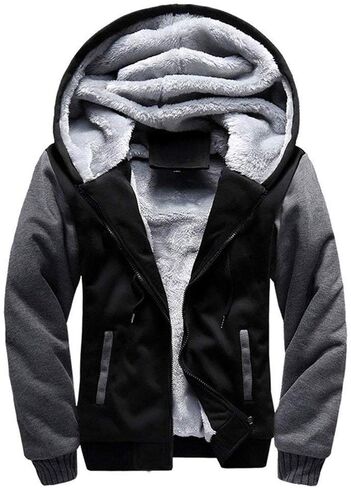 Mens Warm Winter Coat Hoodie Fleece Suit Long Sleeve Plus Velvet Thick Hooded Zipper Jacket Outerwear Plus Size in Kuwait
