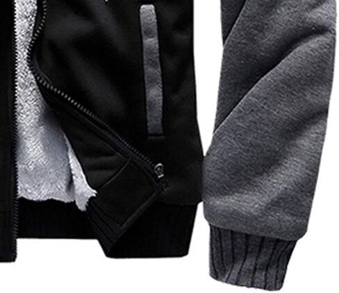 Mens Warm Winter Coat Hoodie Fleece Suit Long Sleeve Plus Velvet Thick Hooded Zipper Jacket Outerwear Plus Size in Kuwait