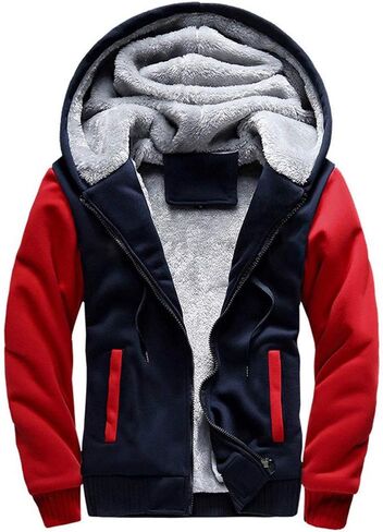 Mens Warm Winter Coat Hoodie Fleece Suit Long Sleeve Plus Velvet Thick Hooded Zipper Jacket Outerwear Plus Size in Kuwait