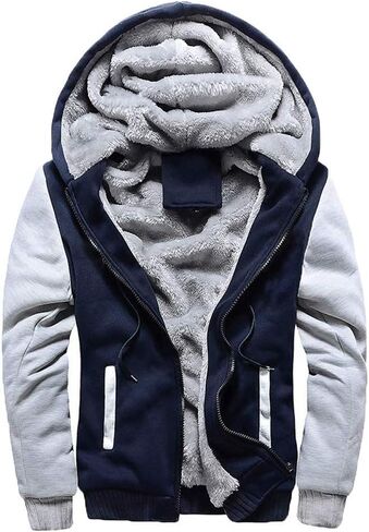 Mens Warm Winter Coat Hoodie Fleece Suit Long Sleeve Plus Velvet Thick Hooded Zipper Jacket Outerwear Plus Size in Kuwait