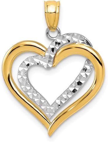 Solid 14k Yellow and White Gold Two Tone Diamond-Cut Intertwined Hearts Pendant Charm - 24mm x 19mm in Saudi Arabia