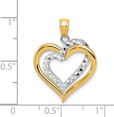 Solid 14k Yellow and White Gold Two Tone Diamond-Cut Intertwined Hearts Pendant Charm - 24mm x 19mm in Saudi Arabia