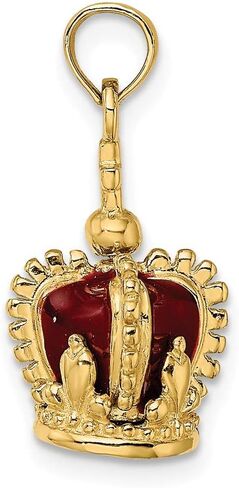Solid 14k Yellow Gold 3-D Red Enamel Inside Crown Emperor Royal King Queen Cross On top Charm Pendant 21mm in Saudi Arabia
