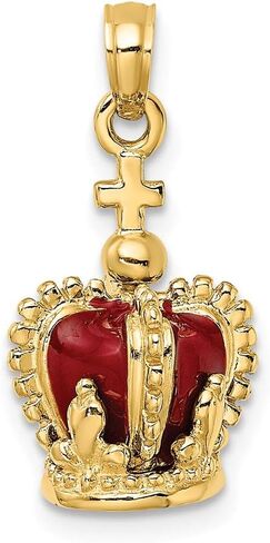 Solid 14k Yellow Gold 3-D Red Enamel Inside Crown Emperor Royal King Queen Cross On top Charm Pendant 21mm in Saudi Arabia