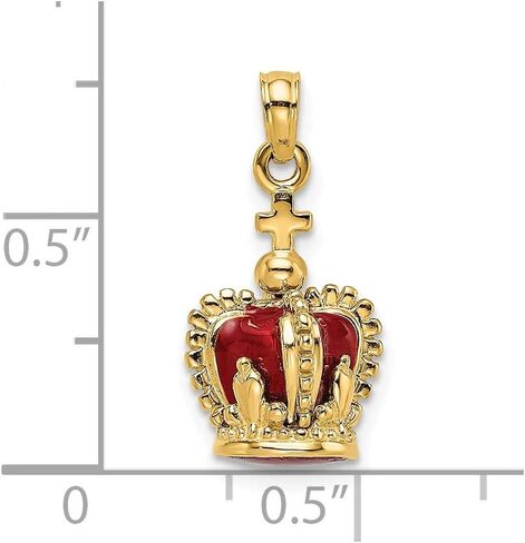 Solid 14k Yellow Gold 3-D Red Enamel Inside Crown Emperor Royal King Queen Cross On top Charm Pendant 21mm in Saudi Arabia