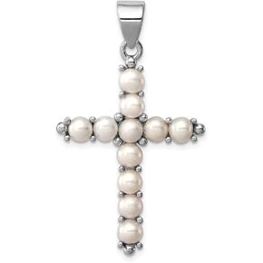 Solid 925 Sterling Silver Freshwater Cultured Pearl Cross Pendant Charm - 42mm x 25mm in Kuwait