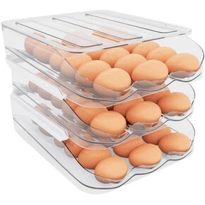 حامل بيض المطبخ للثلاجة، صندوق بيض دوار تلقائي، صينية بيض درج شفاف منزلي، صندوق تخزين موفر للمساحة (3 طبقات ساطعة) in Kuwait