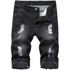 PASOK Men's Casual Denim Shorts Distressed Stretchy Jeans Shorts Ripped Short Pants