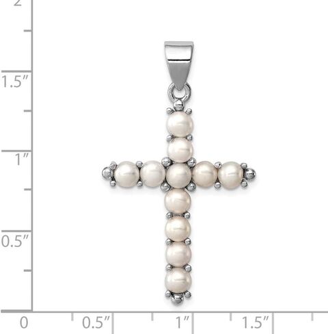 Solid 925 Sterling Silver Freshwater Cultured Pearl Cross Pendant Charm - 42mm x 25mm in Saudi Arabia