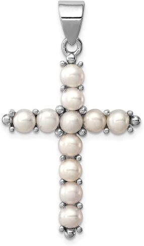 Solid 925 Sterling Silver Freshwater Cultured Pearl Cross Pendant Charm - 42mm x 25mm in Saudi Arabia