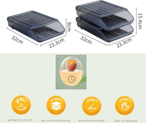 JZ 2 صواني بيض الثلاجة، حامل البيض التمرير التلقائي للثلاجة مع مقسم البيض، نوع الضغط على الخفق، مقلاة البيض، منظم بيض الثلاجة القابل للتكديس، يخزن 42 صندوق حاوية بيض إجمالي in Kuwait