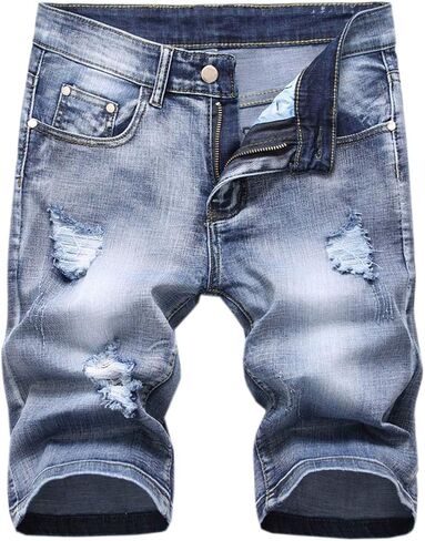 Betusline Mens Jean Shorts Distressed Ripped Denim Shorts Summer Casual Classic Straight Short Jeans in Kuwait