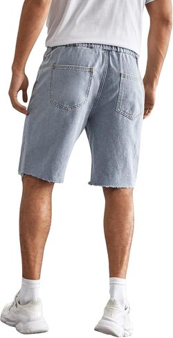 شورت جينز رجالي ممزق برباط الخصر من SweatyRocks، شورت برمودا من قماش الدنيم بحاشية خام in Kuwait