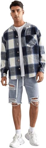 شورت جينز رجالي ممزق برباط الخصر من SweatyRocks، شورت برمودا من قماش الدنيم بحاشية خام in Kuwait